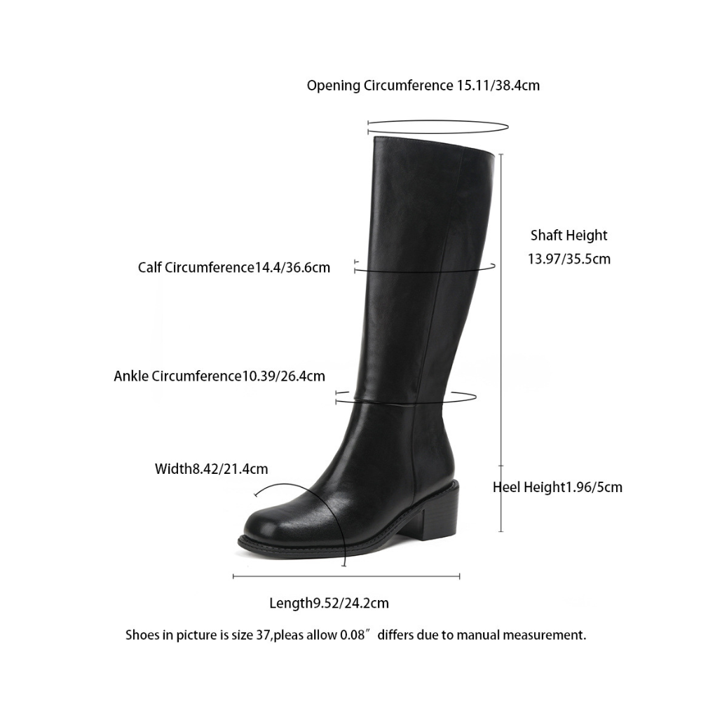 Women’s Valenne Square Toe Knee High Boots - Classic Chunky Heel Side Zip Riding Boots (US 4-10.5)