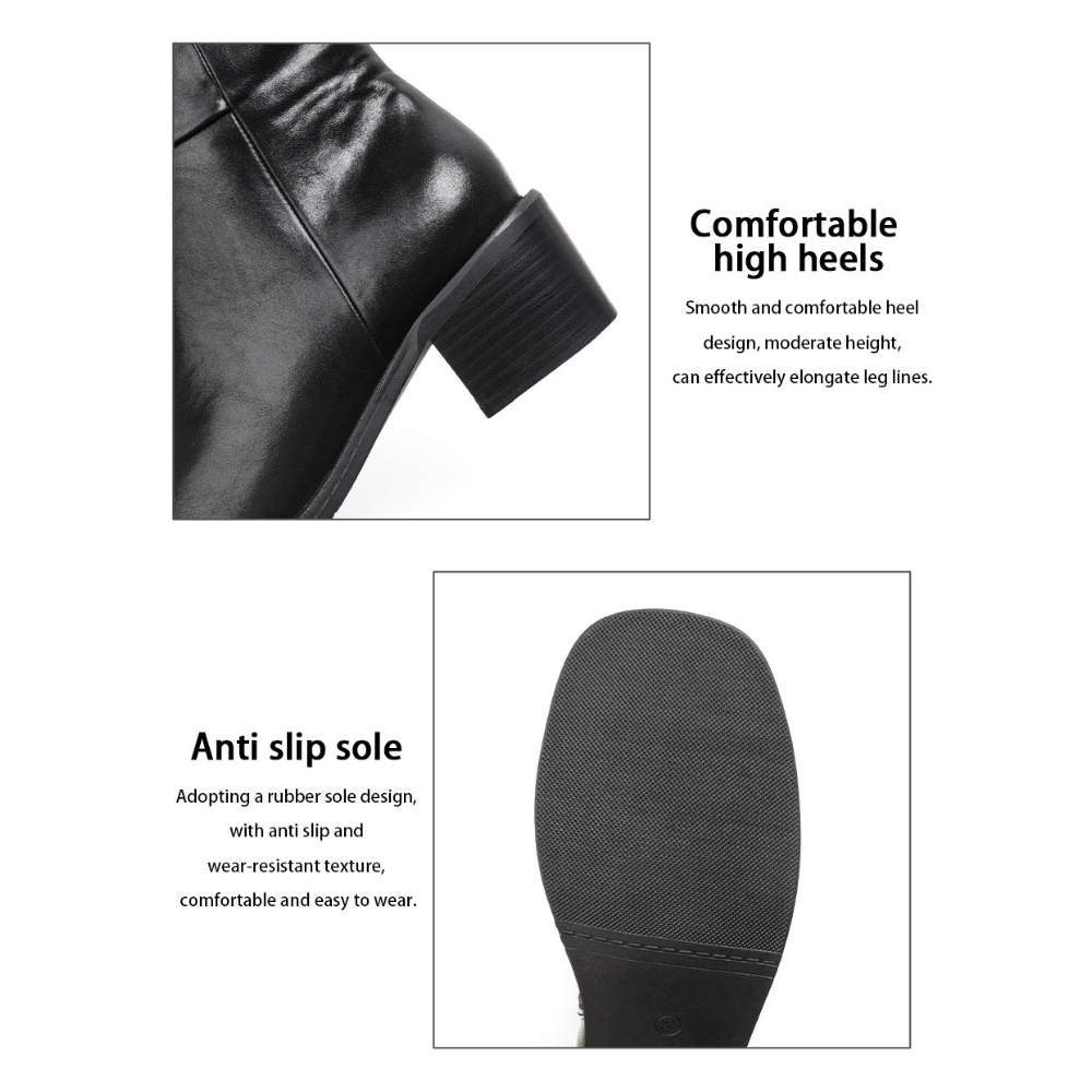 Women’s Valenne Square Toe Knee High Boots - Classic Chunky Heel Side Zip Riding Boots (US 4-10.5)