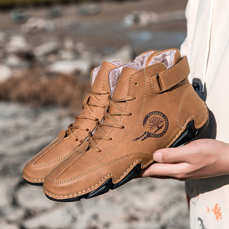 Men's High-Top Winter Suede Martin Boots with Warm Fleece Lining Handmade Casual Boots