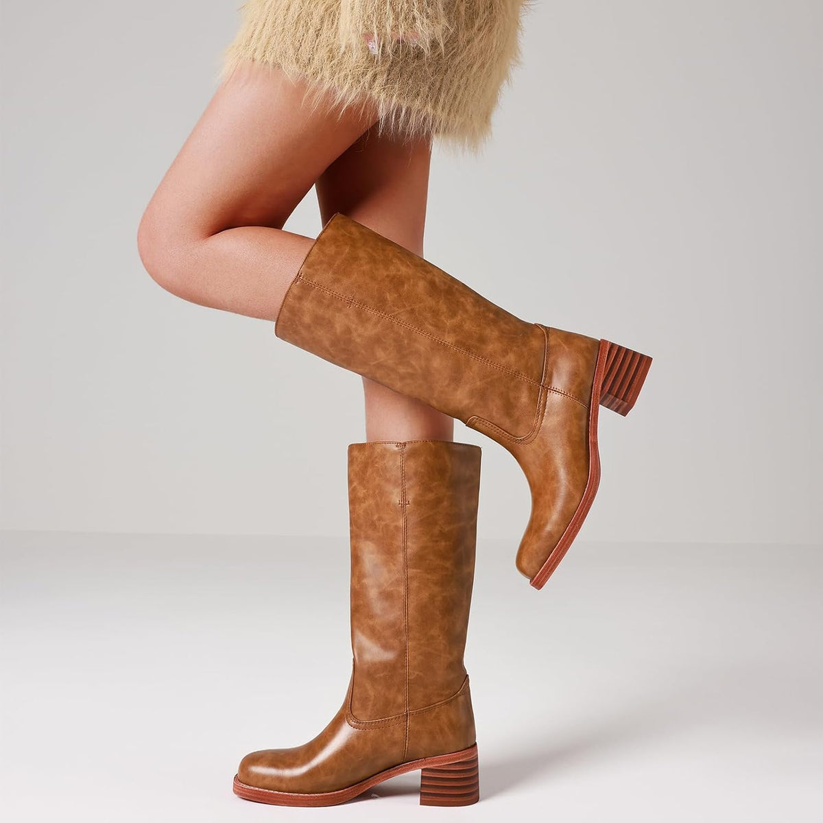 Women's Camden Knee-High Boots - Square Toe Low Block Heel Riding Boots with Wide Calf & Pull-On Design (US 4-11.5)