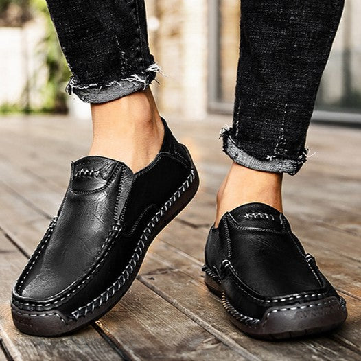 Hand-Stitched Men's Loafers Casual Outdoor Slip-On Genuine Leather Shoes