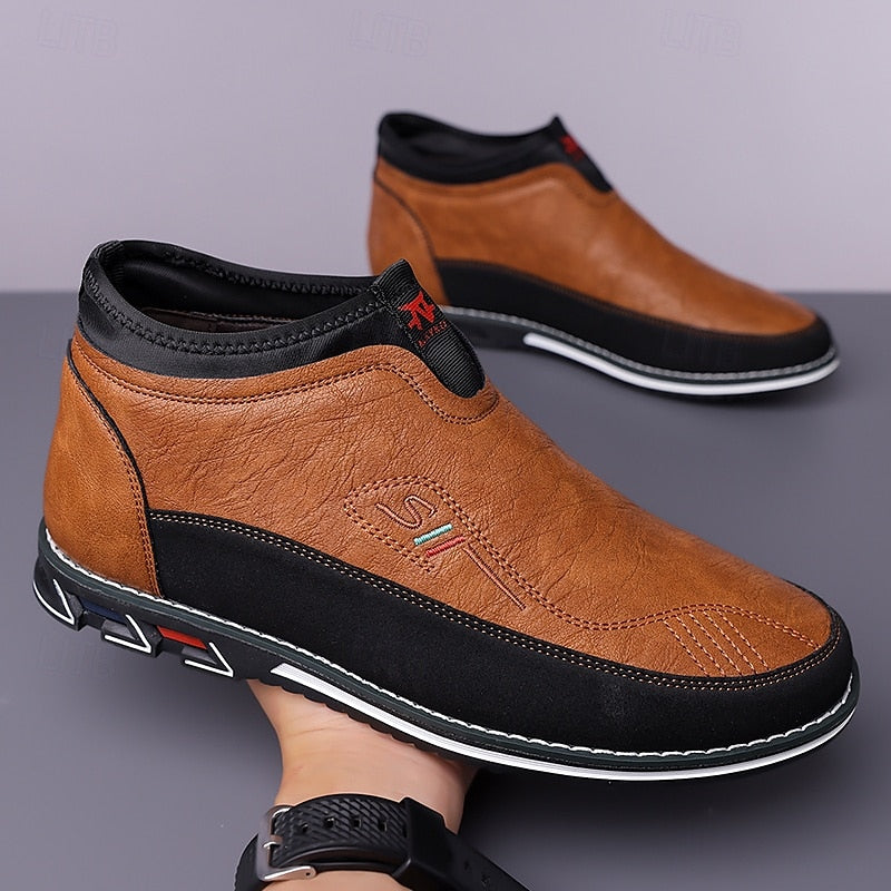 Men's Slip-On Casual Loafers with Faux Leather and Dual-Tone Design – Comfortable and Stylish for Everyday Wear