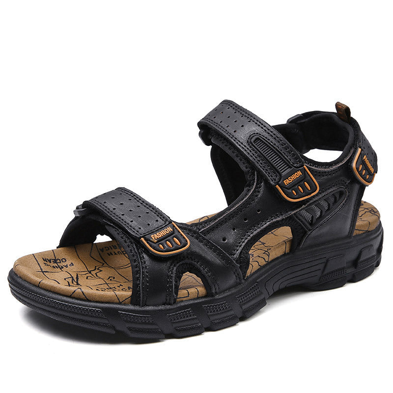 Men’s Summer Sandals Thick Sole Leather Beach Shoes