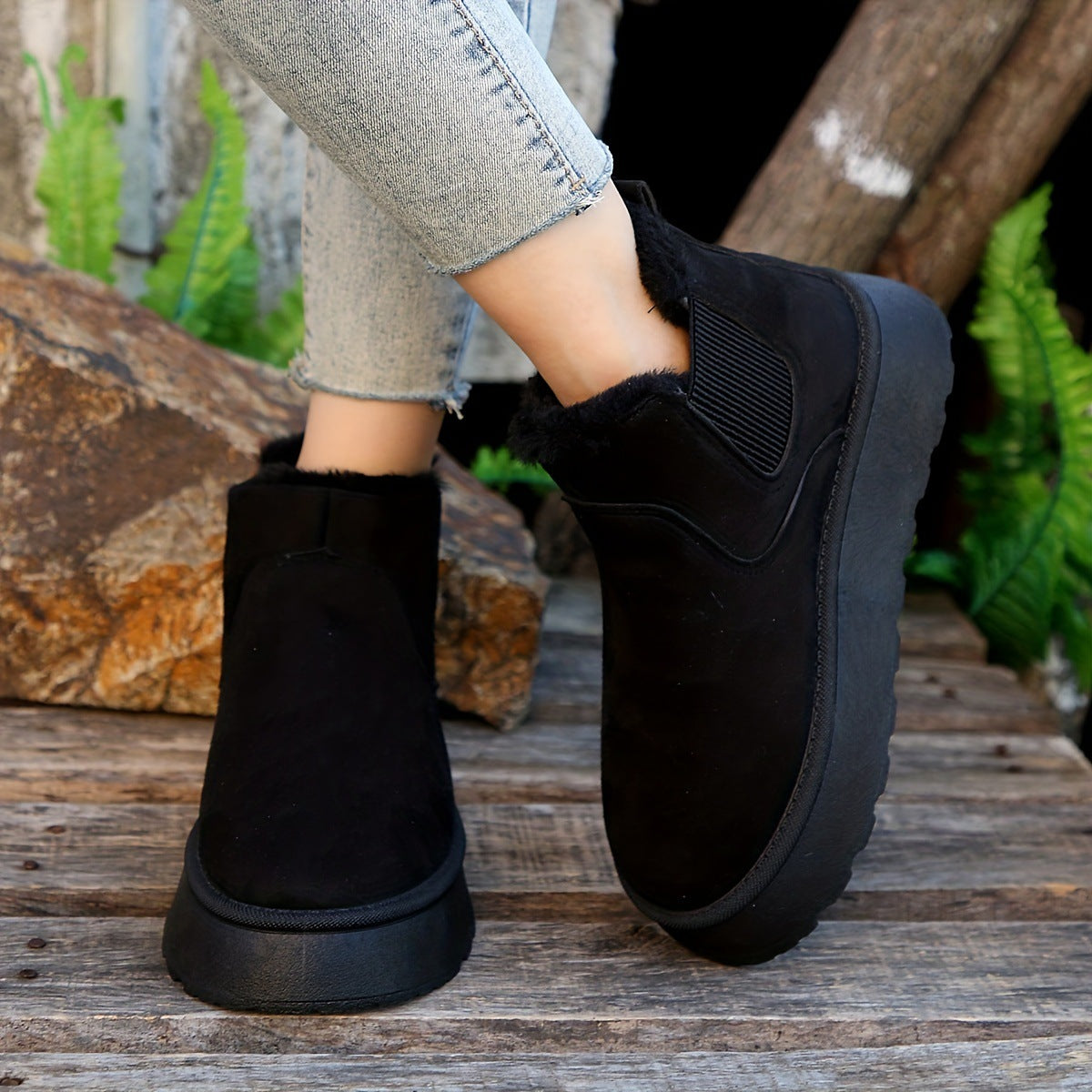 2025 Autumn/Winter Women's New Arrivals Thick-Soled Snow Boots with Fur Lining, Round Toe Slip-On Cotton Boots