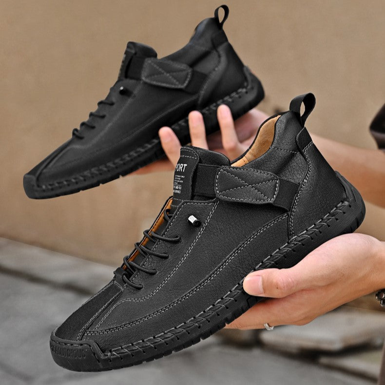 Autumn/Winter Vintage Men’s Mid-Top Martin Boots Outdoor Casual Work Shoes with Stitching
