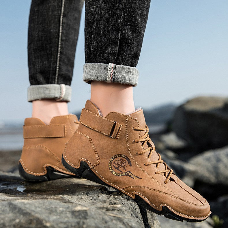 Men's High-Top Winter Suede Martin Boots with Warm Fleece Lining Handmade Casual Boots