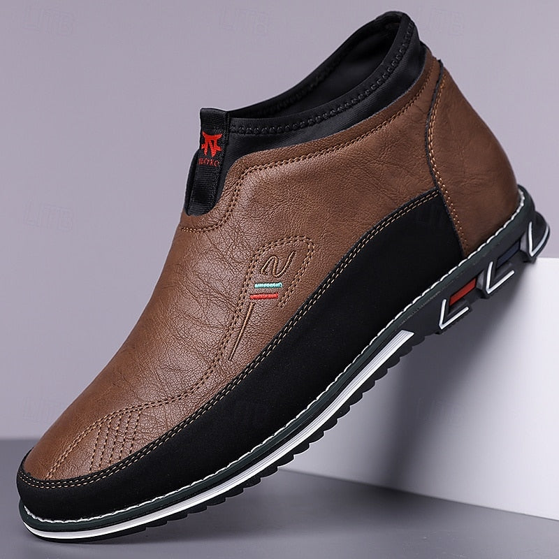 Men's Slip-On Casual Loafers with Faux Leather and Dual-Tone Design – Comfortable and Stylish for Everyday Wear