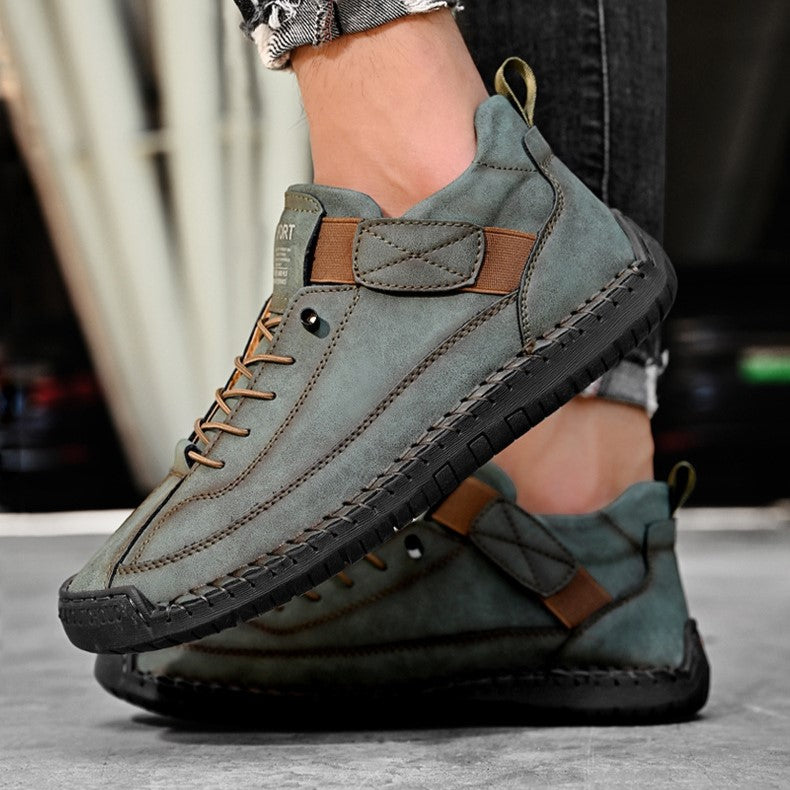 Autumn/Winter Vintage Men’s Mid-Top Martin Boots Outdoor Casual Work Shoes with Stitching