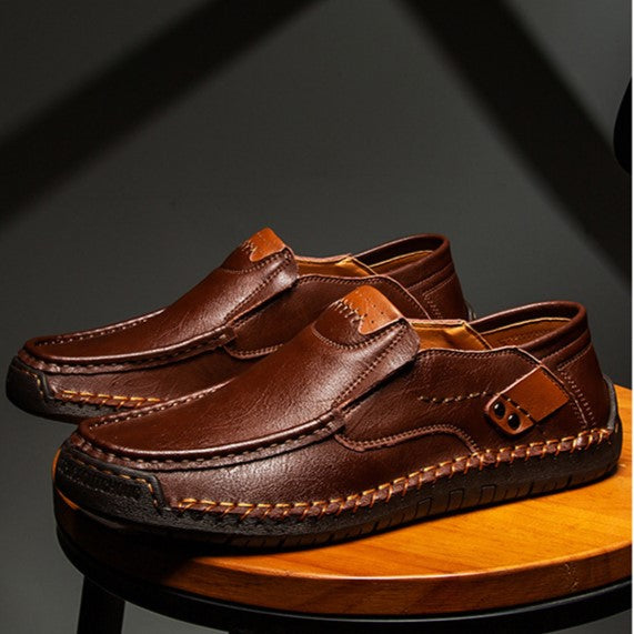 Hand-Stitched Men's Loafers Casual Outdoor Slip-On Genuine Leather Shoes