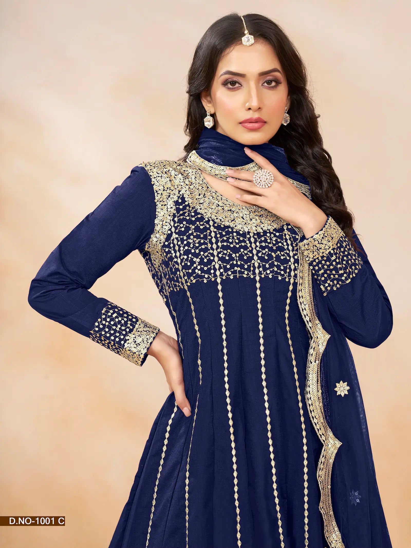 Navy Blue Art Silk Kurta & Dhoti Set With Thread & Sequence Embroidery Work - qivii