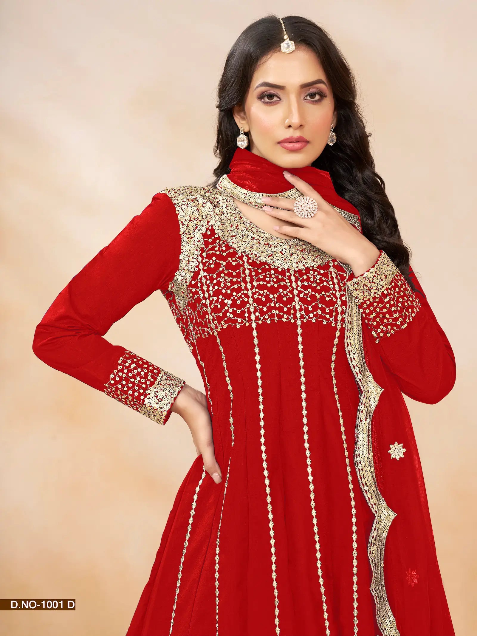 Red Art Silk Kurta & Dhoti Set With Thread & Sequence Embroidery Work - qivii