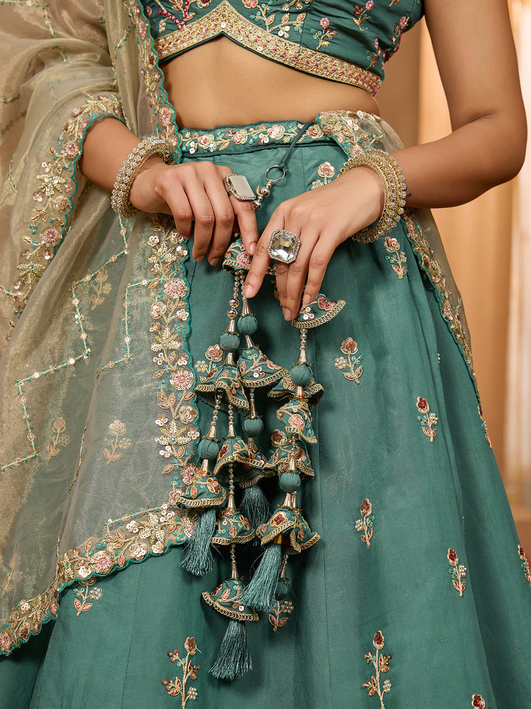 Green- Georgette Fabric Sequins embroidery Semi-Stitched Lehenga & Unstitched Blouse With Dupatta - qivii