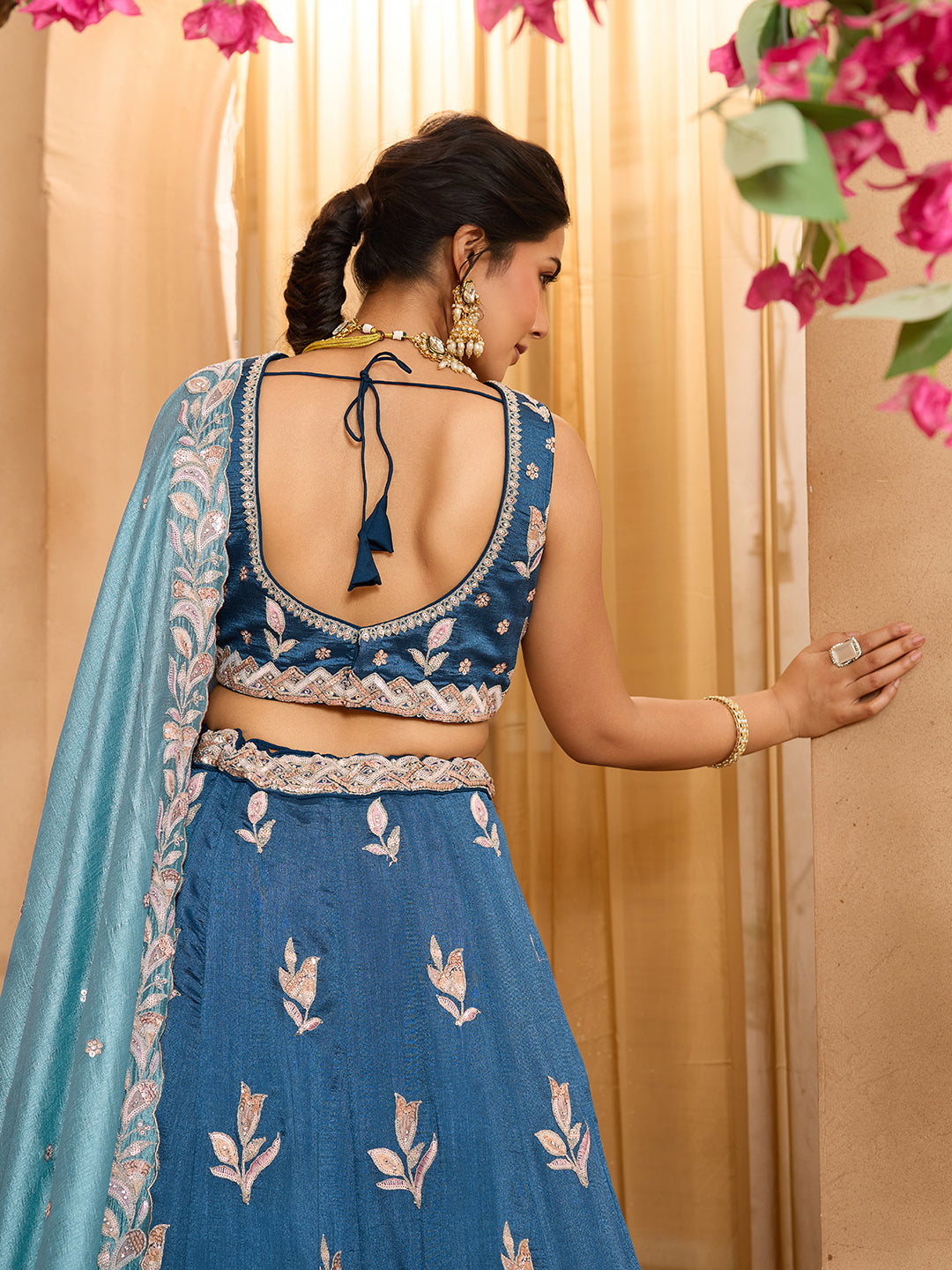 Teal- Silk Fabric Sequins embroidery Semi-Stitched Lehenga & Unstitched Blouse With Dupatta - qivii