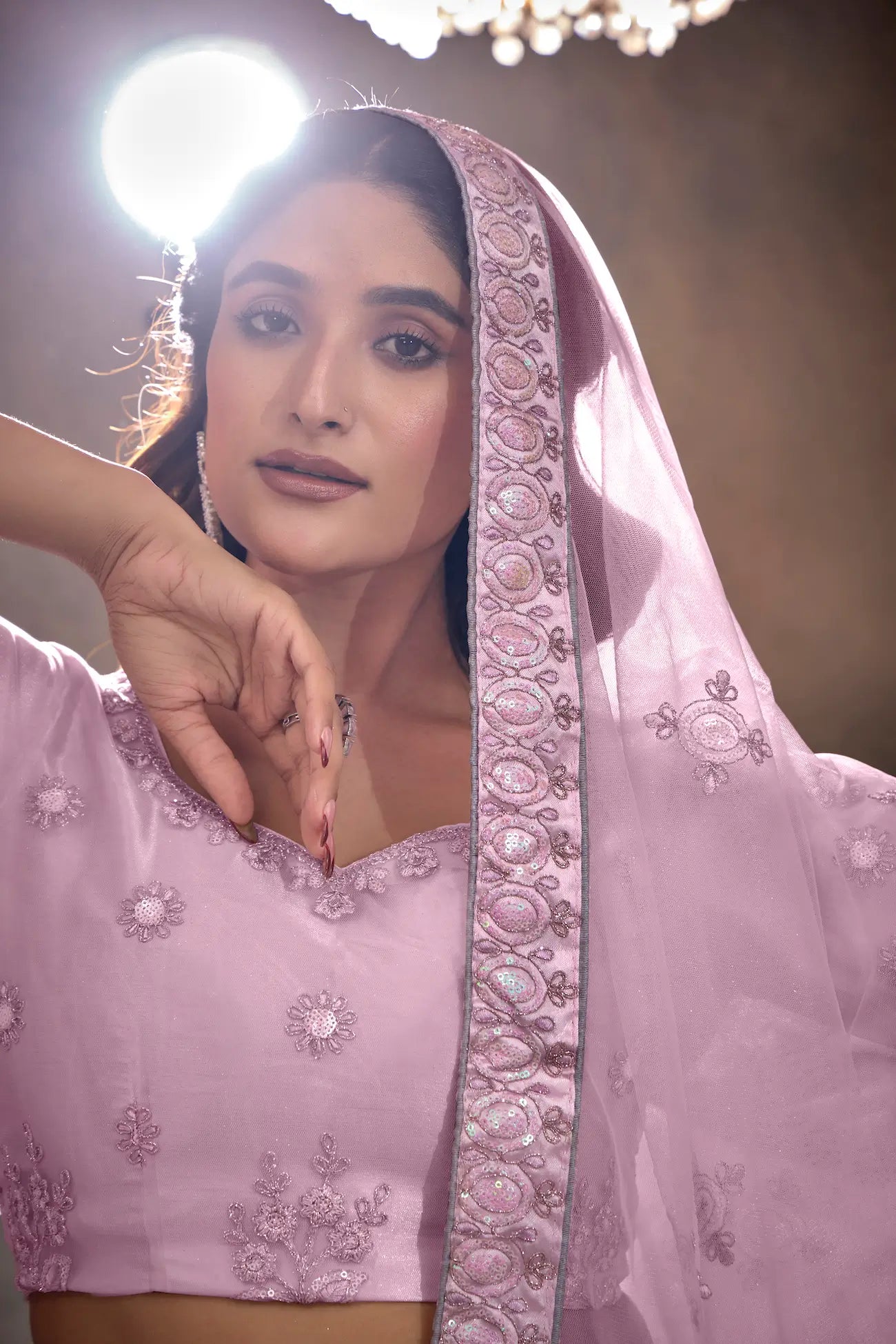 Lavender Net Thread & Sequence Embroidery Work Lehenga Choli - qivii