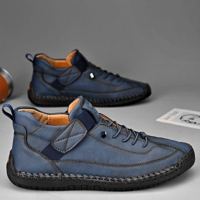 Autumn/Winter Vintage Men’s Mid-Top Martin Boots Outdoor Casual Work Shoes with Stitching