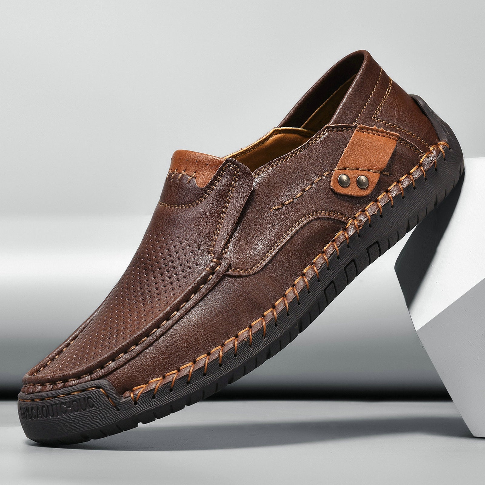 Handmade Men's Slip-On Loafers Casual Outdoor Genuine Leather Shoes