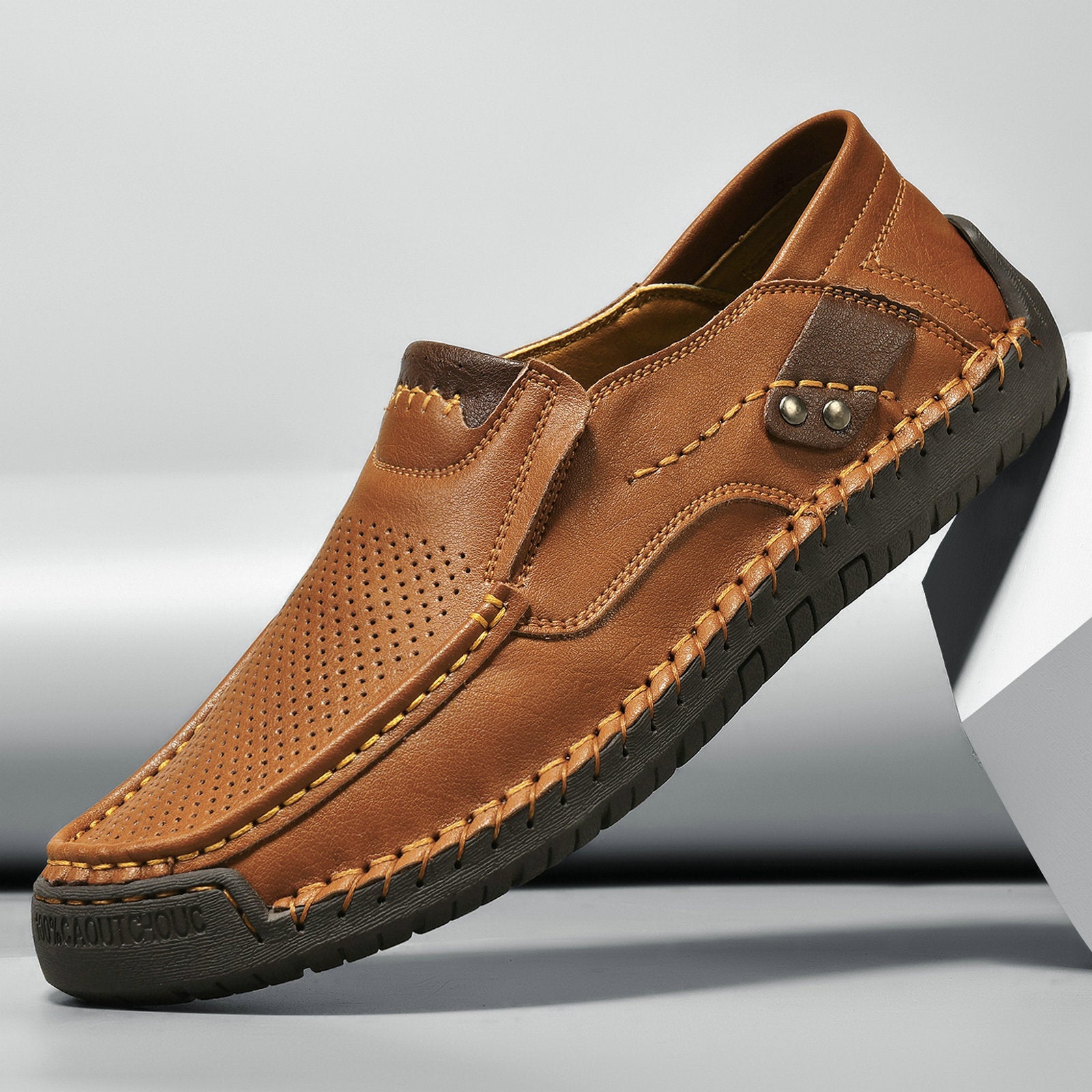 Handmade Men's Slip-On Loafers Casual Outdoor Genuine Leather Shoes