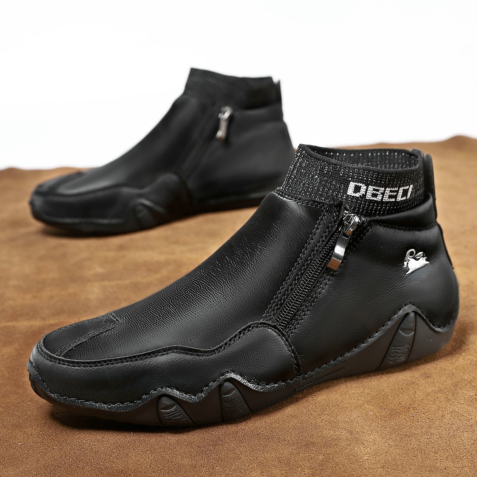 Men's High-Top Martin Boots with Warm Fleece Lining Durable Winter Outdoor Casual Shoes