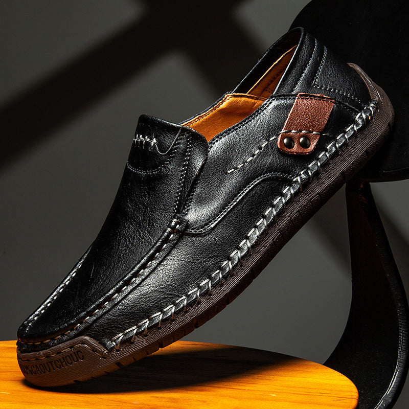 Hand-Stitched Men's Loafers Casual Outdoor Slip-On Genuine Leather Shoes