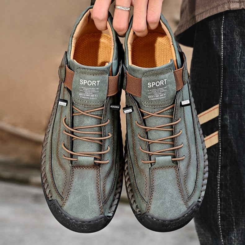 Autumn/Winter Vintage Men’s Mid-Top Martin Boots Outdoor Casual Work Shoes with Stitching