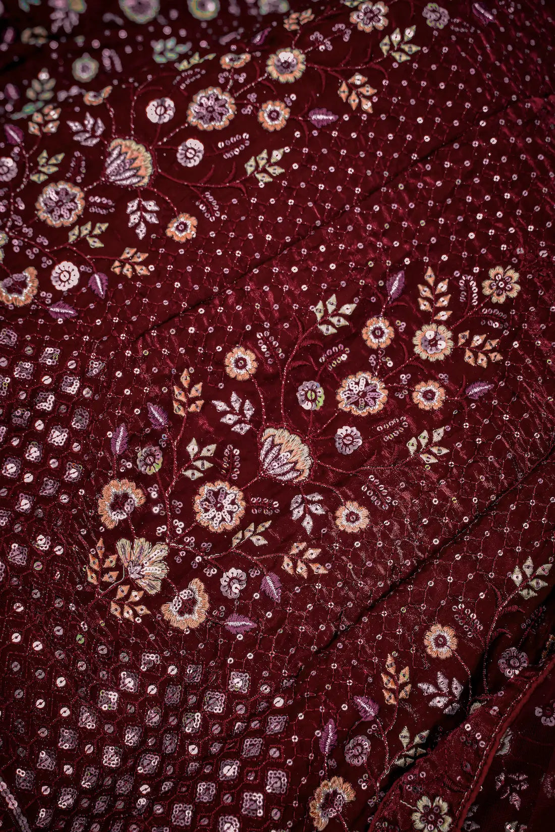Maroon Net Thread & Sequence Embroidery Work Lehenga Choli - qivii
