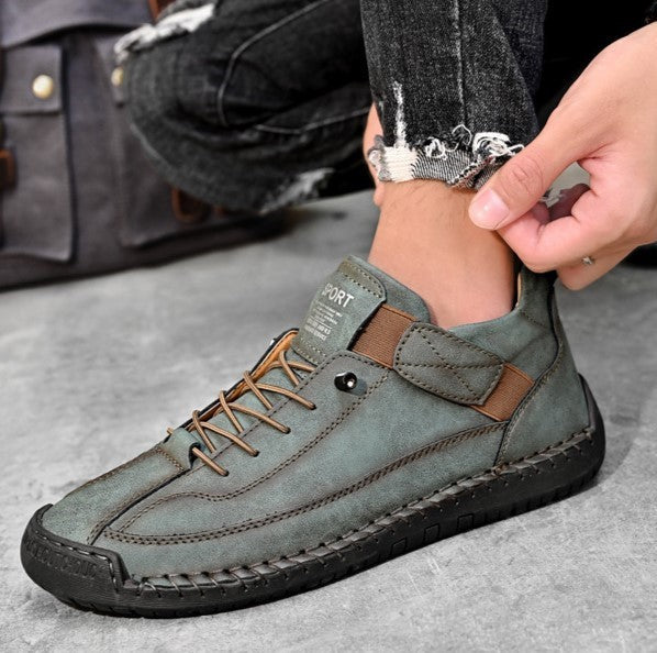 Autumn/Winter Vintage Men’s Mid-Top Martin Boots Outdoor Casual Work Shoes with Stitching