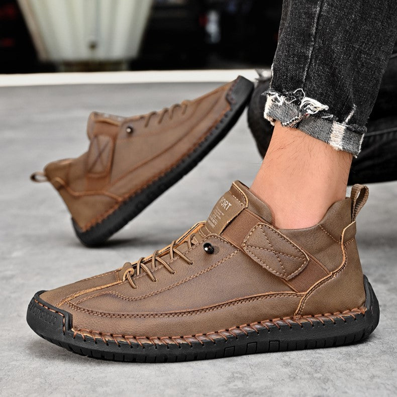 Autumn/Winter Vintage Men’s Mid-Top Martin Boots Outdoor Casual Work Shoes with Stitching