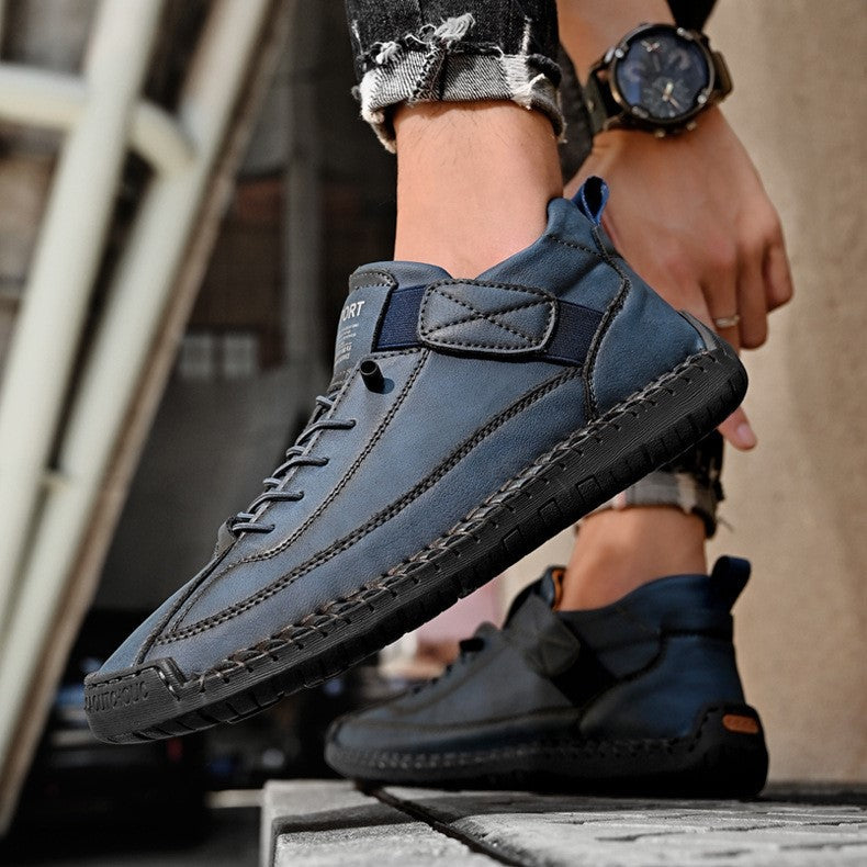Autumn/Winter Vintage Men’s Mid-Top Martin Boots Outdoor Casual Work Shoes with Stitching