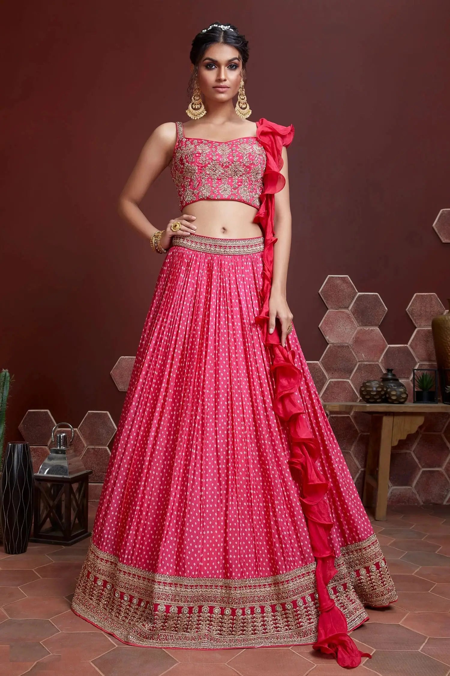 Soft Pink Lehenga With Digital Print And Heavy Embroidery Work With Sarvoski | Ready To Wear - qivii