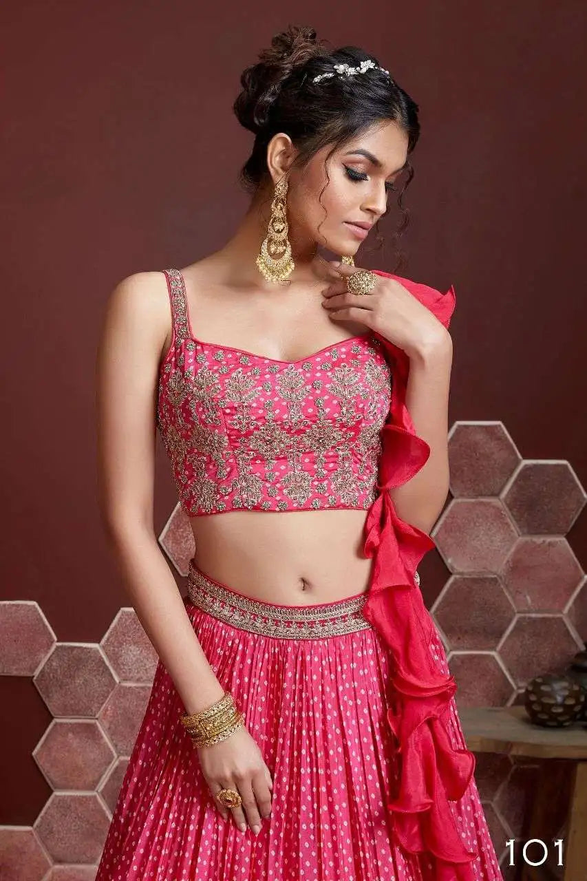 Soft Pink Lehenga With Digital Print And Heavy Embroidery Work With Sarvoski | Ready To Wear - qivii