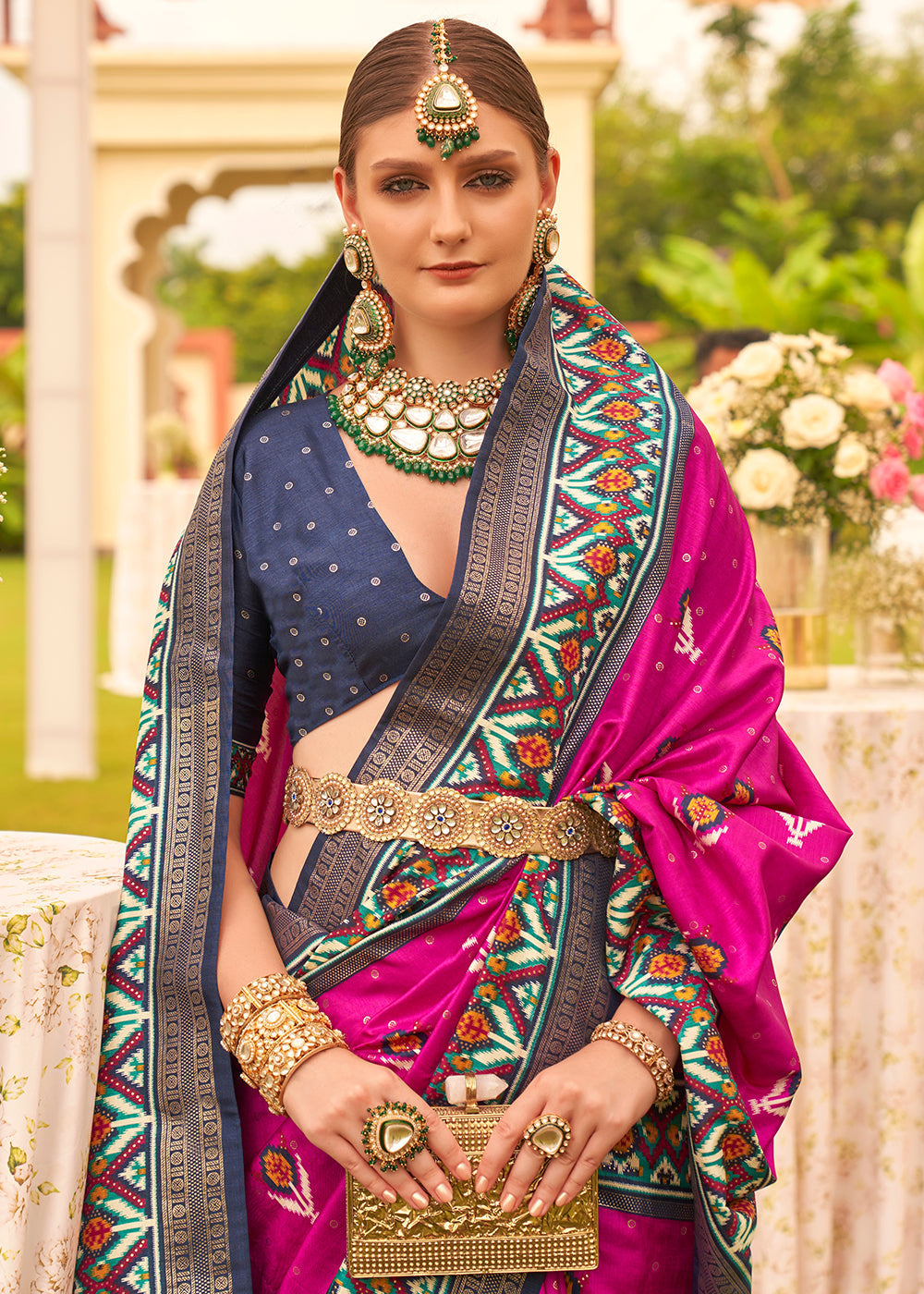 Magenta Pink Printed Patola Designer Silk Saree - qivii