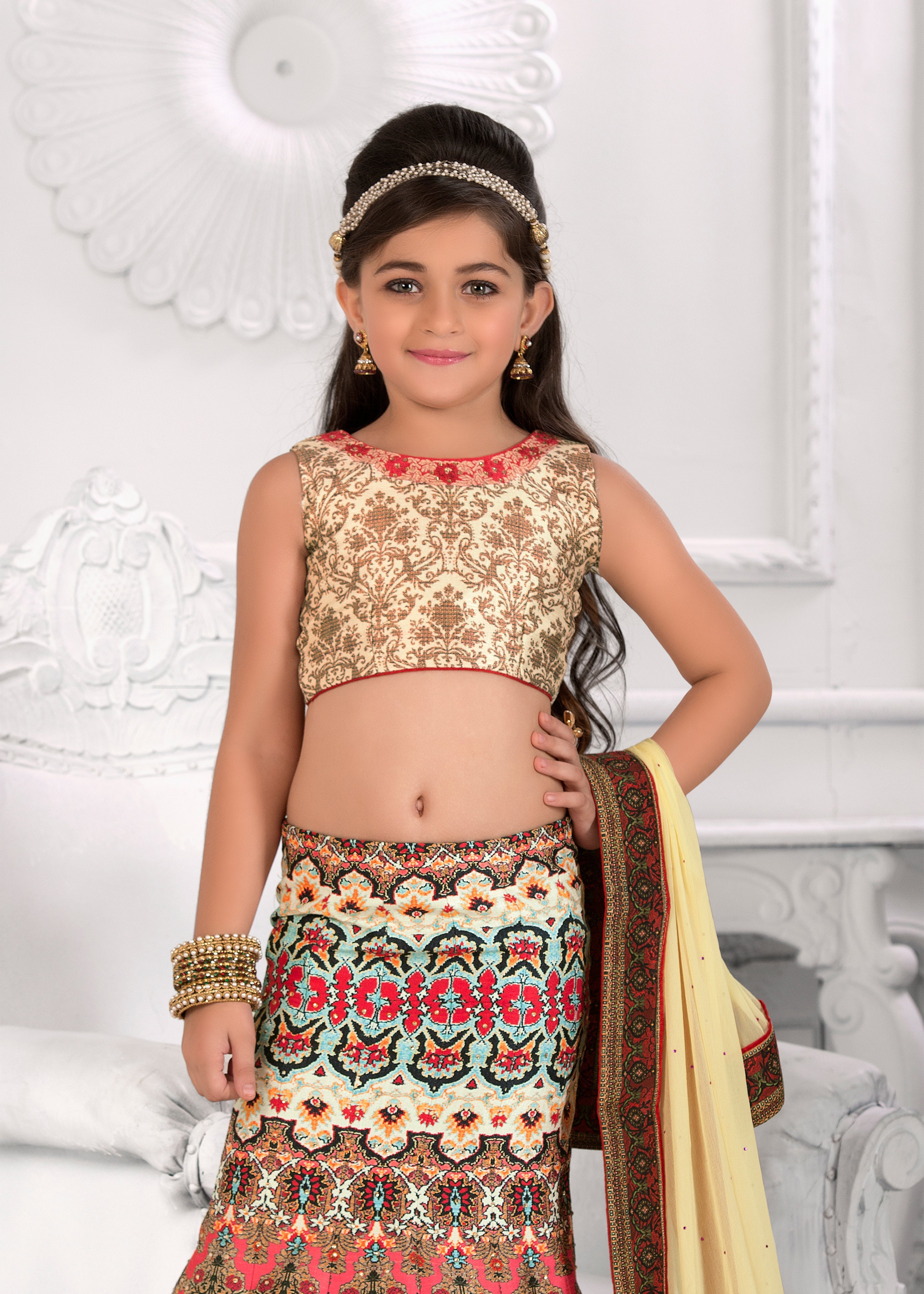 Enchanting Ensemble Khadi Mono Silk Lehenga for Kids. - qivii