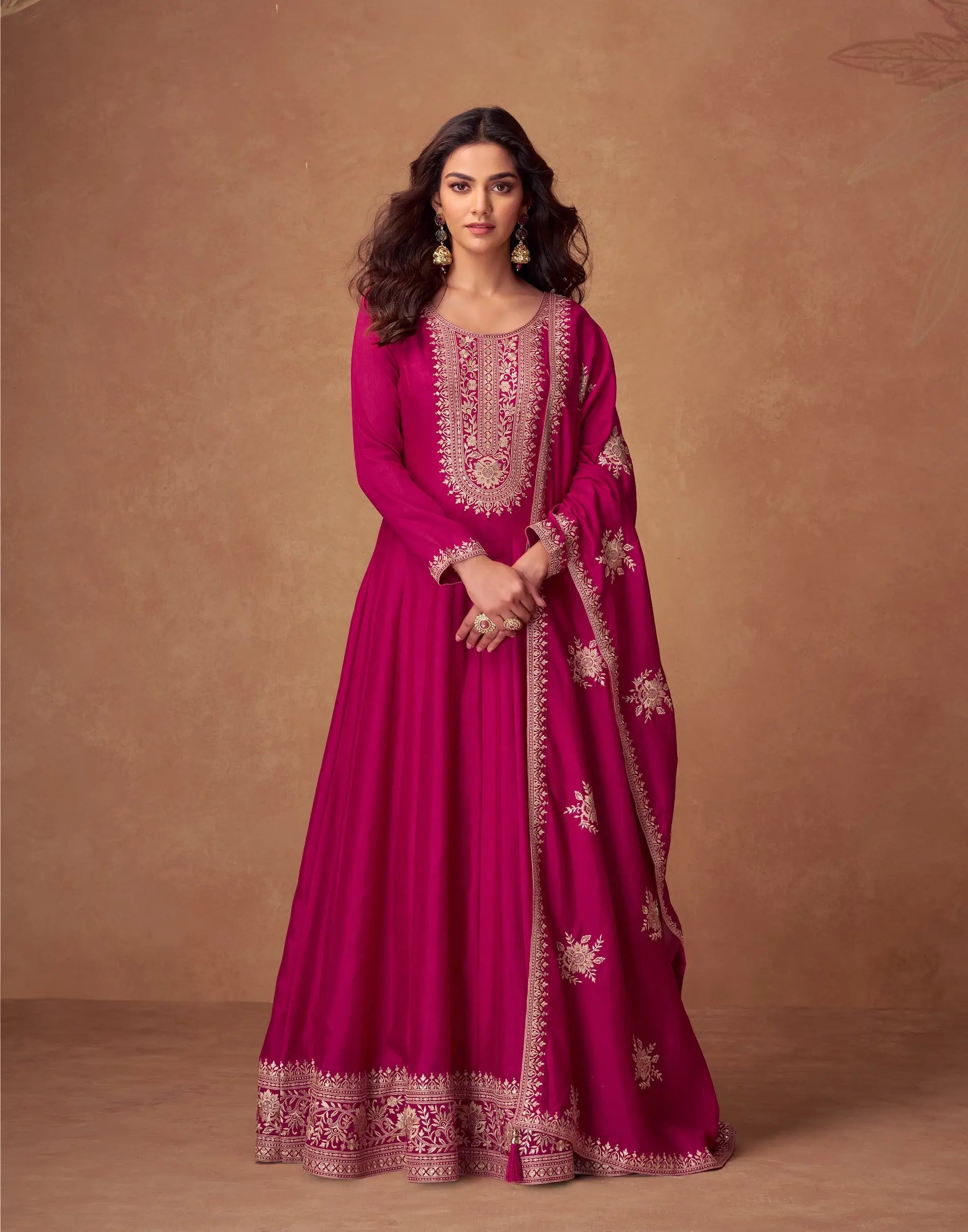 Pink Premium Silk Embroidery Work Gown - qivii