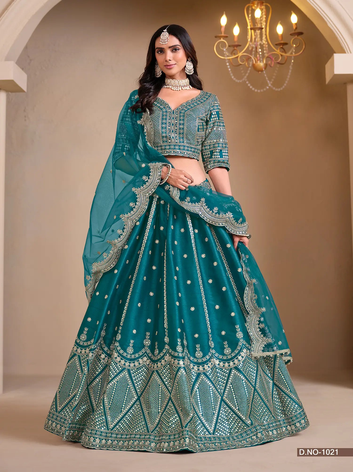 Dark Aqua Designer Art Silk Lehenga Choli With Thread And Sequins Work | Ready To Wear - qivii