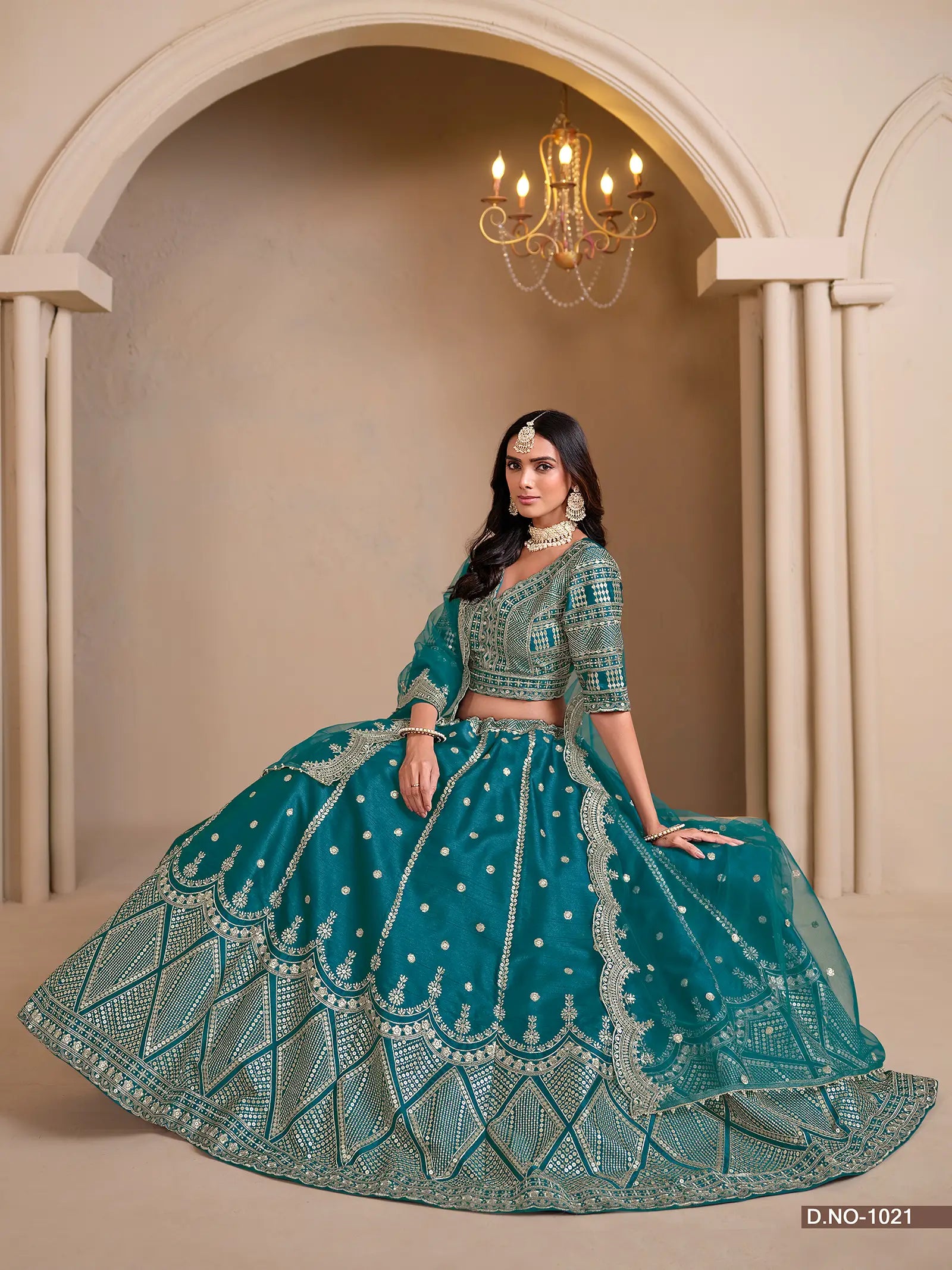 Dark Aqua Designer Art Silk Lehenga Choli With Thread And Sequins Work | Ready To Wear - qivii