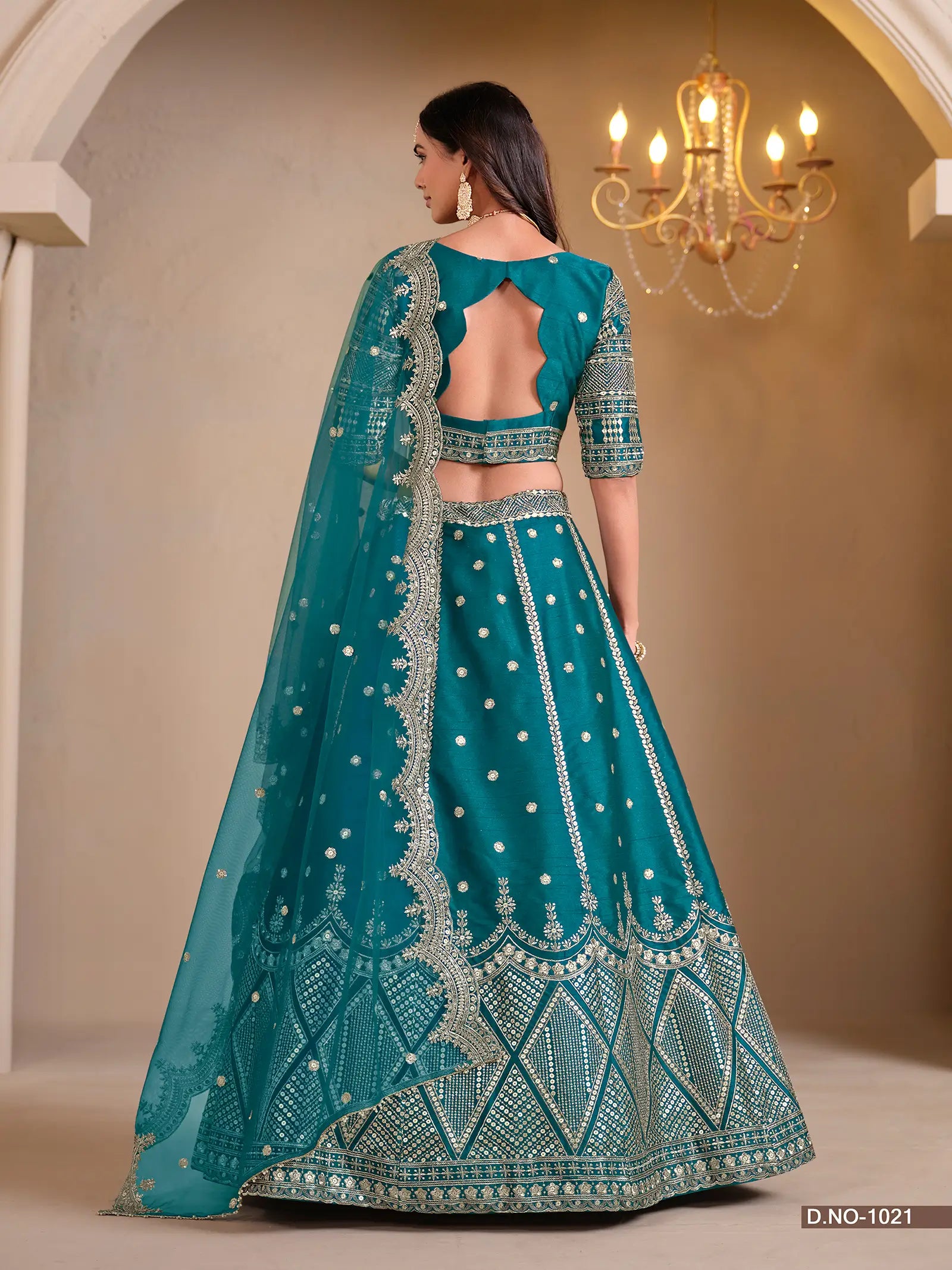Dark Aqua Designer Art Silk Lehenga Choli With Thread And Sequins Work | Ready To Wear - qivii