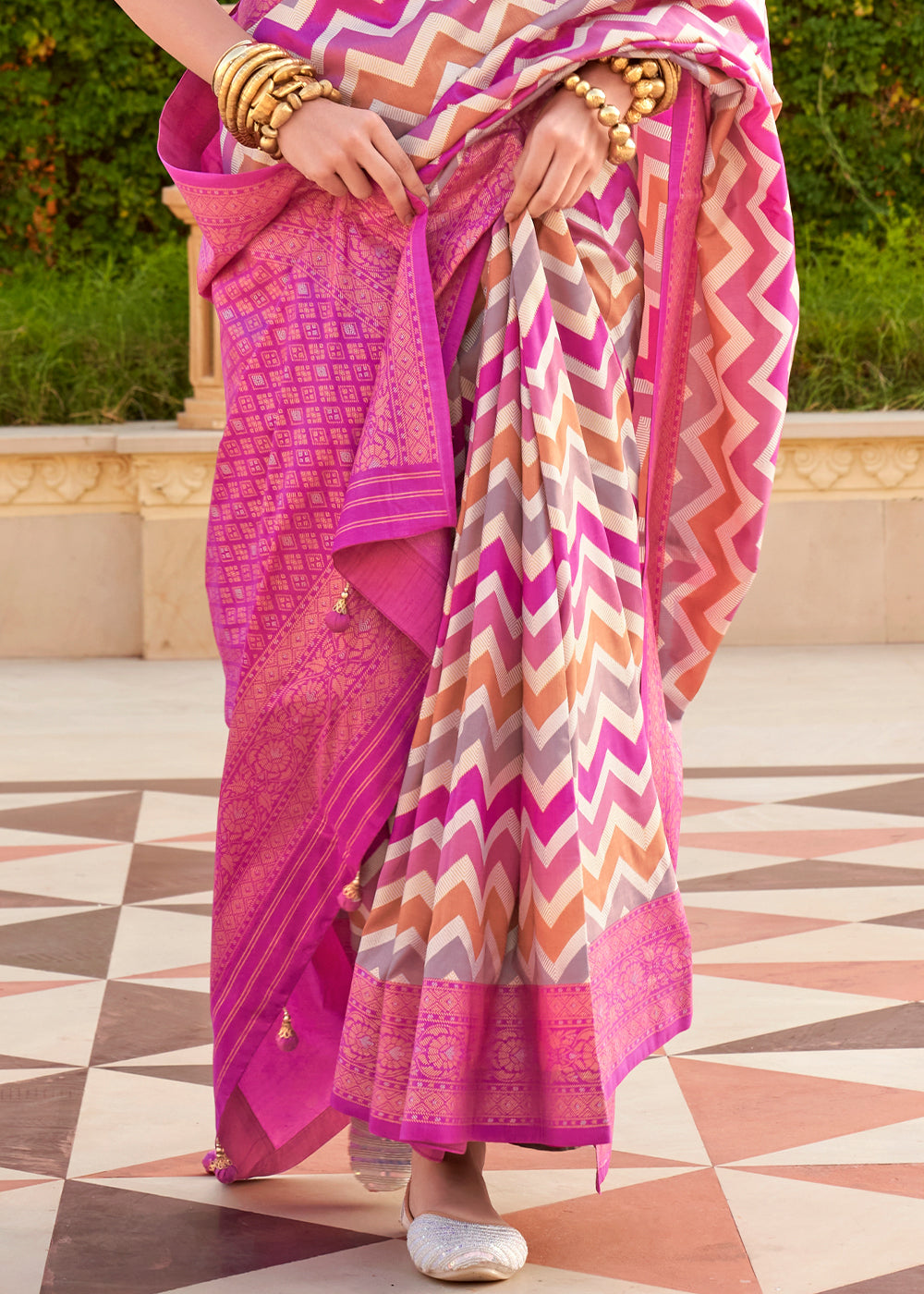 Hot Pink Zari Border Designer Silk Saree - qivii