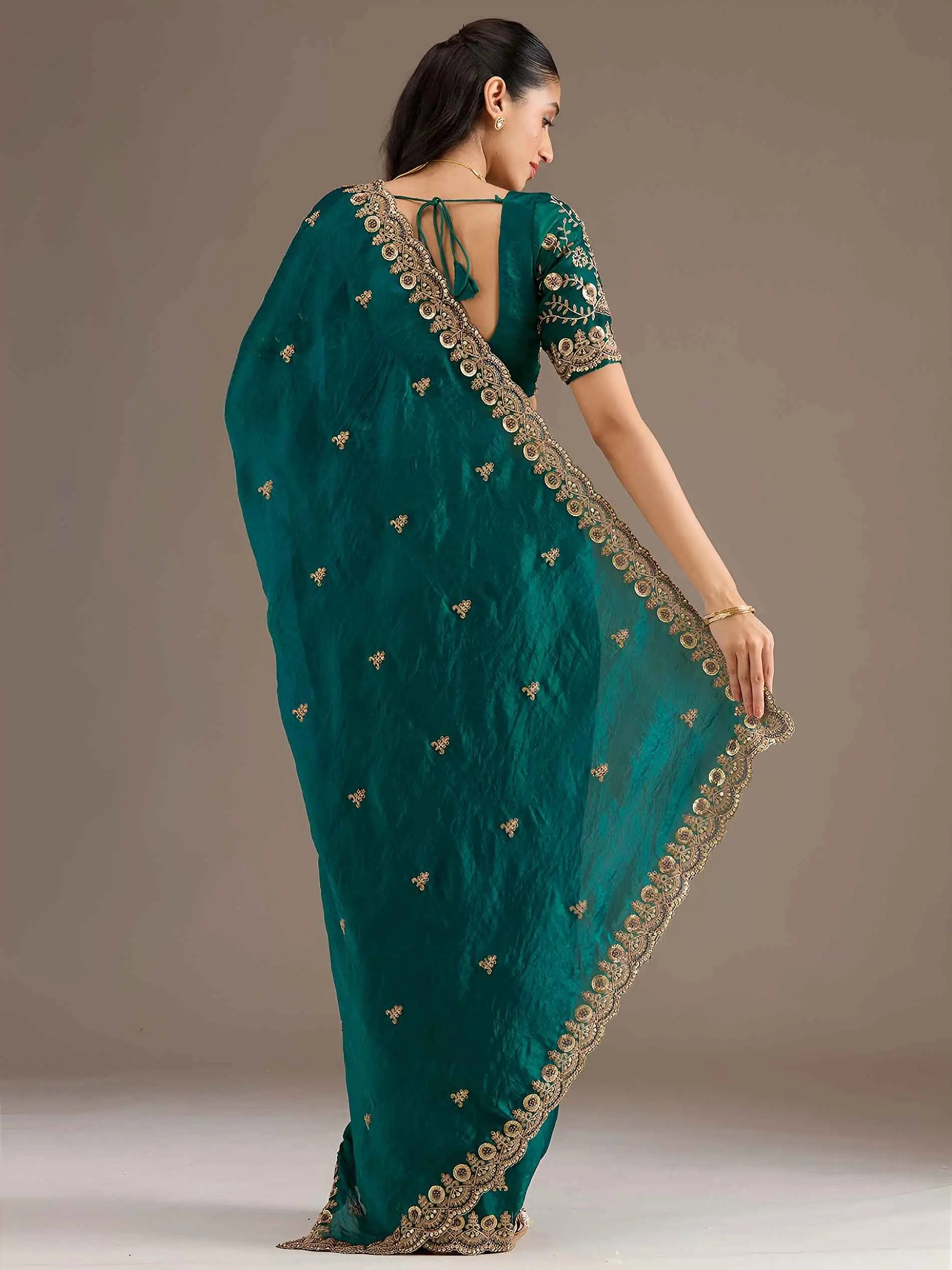 Rama Embroidery Pearl Work Tissue Saree