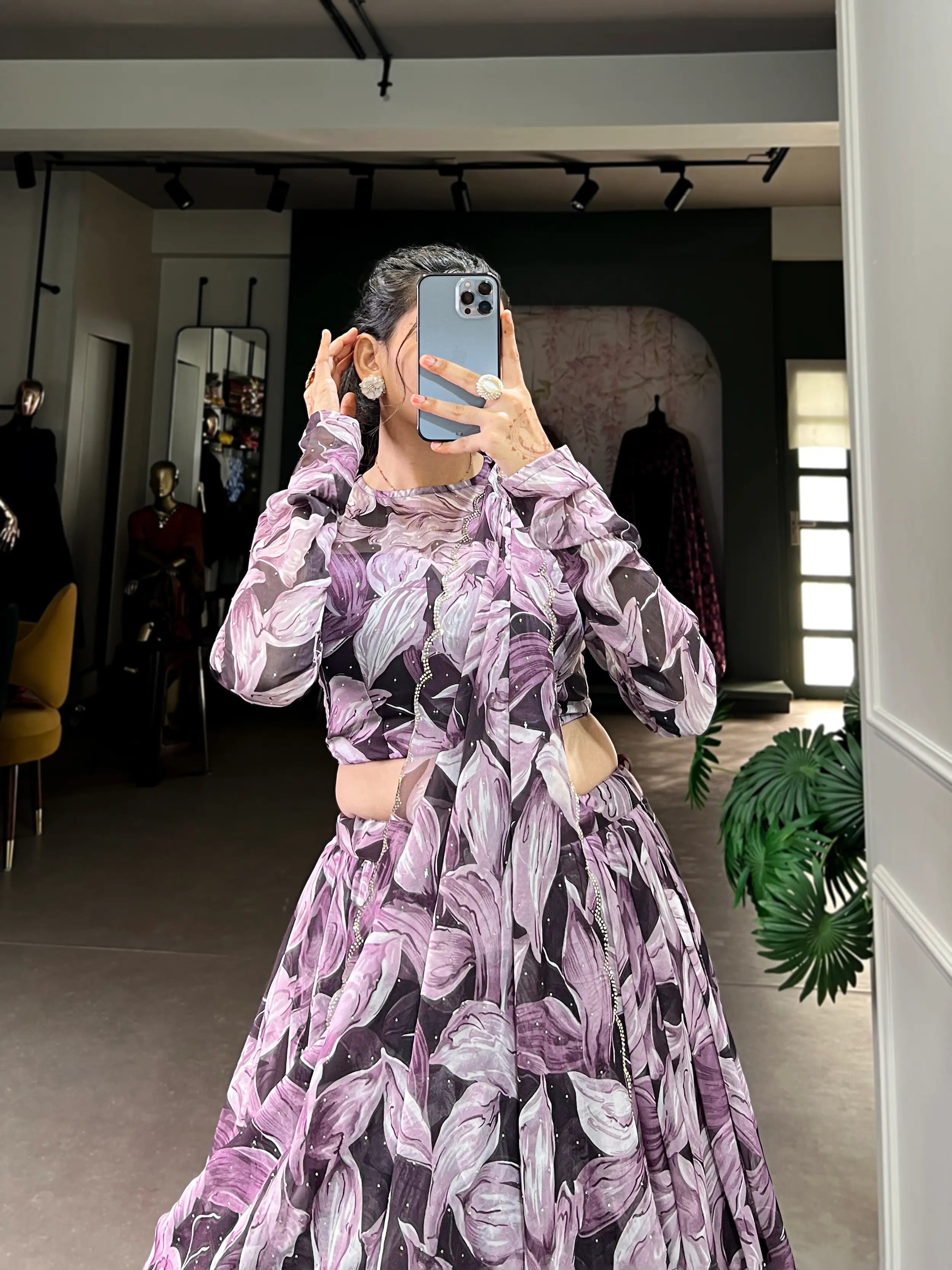 Brown Tabby Silk Floral Printed Lehenga Choli | Ready To Wear - qivii