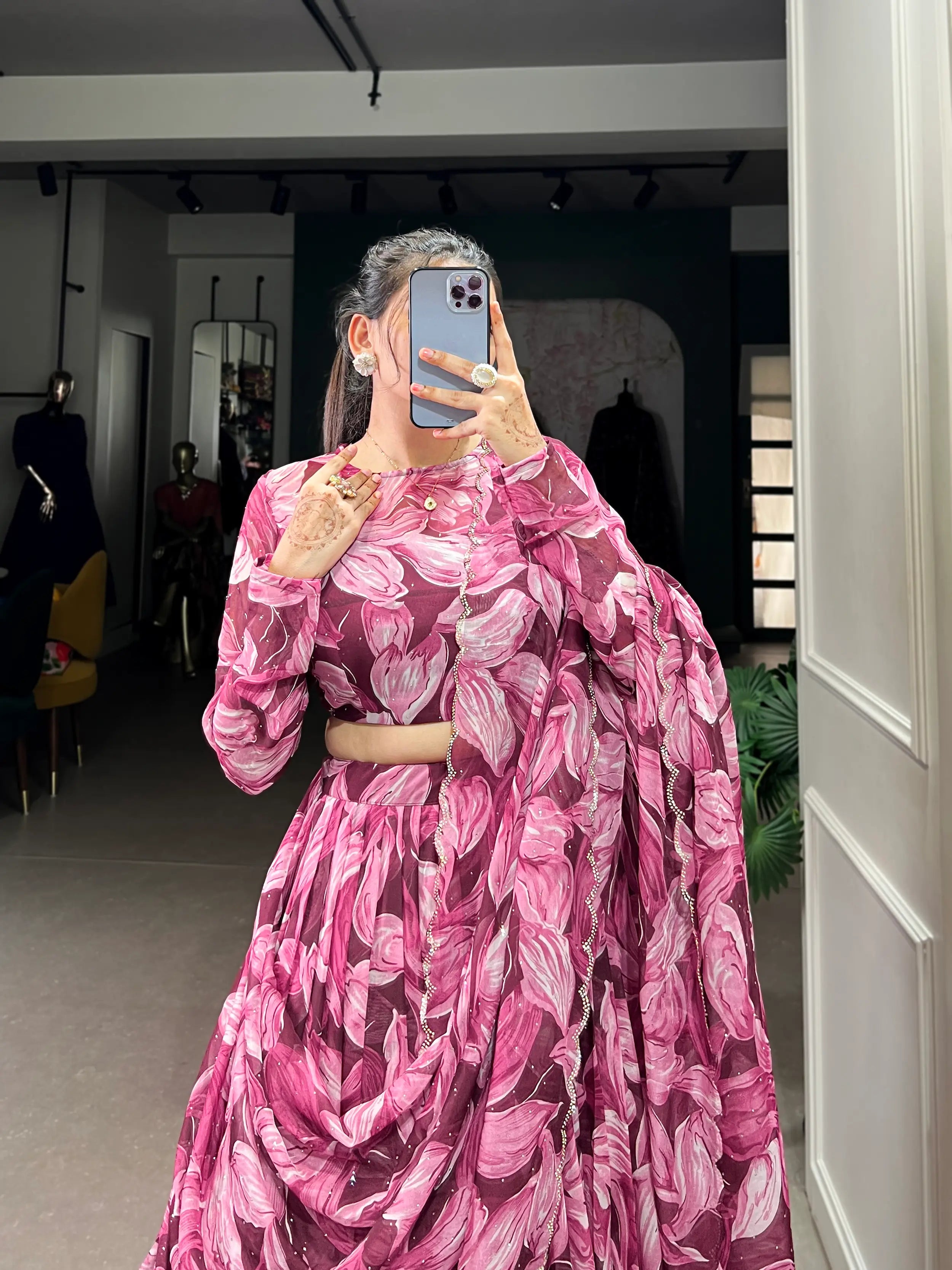 Maroon Tabby Silk Floral Printed Lehenga Choli | Ready To Wear - qivii