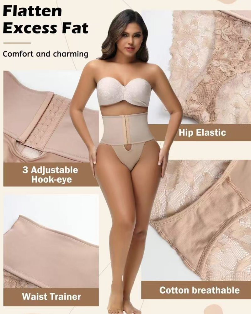 Shapshe® Front-opening Shapewear with Lace Trimmed Tummy Control Panty - By Qivii