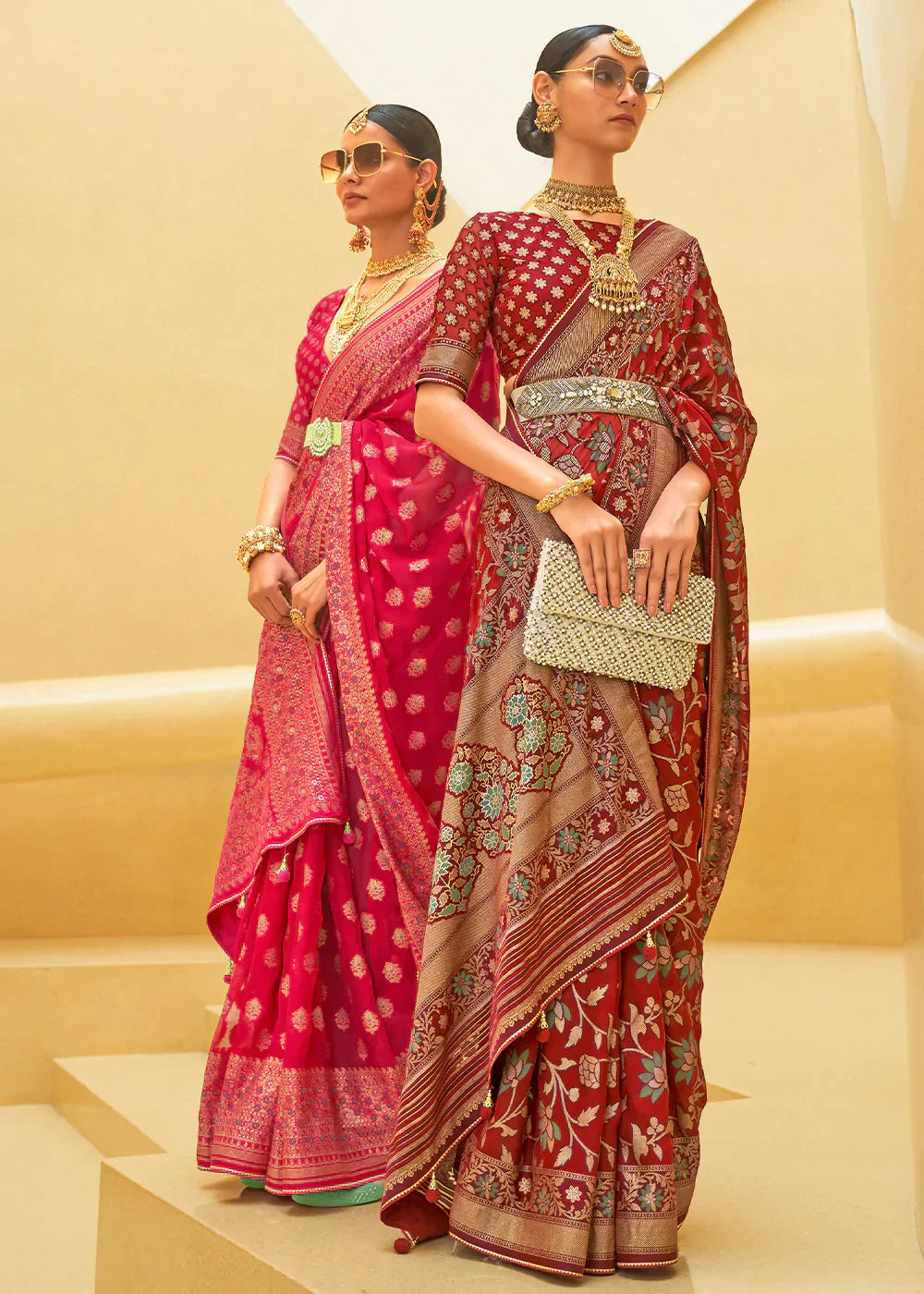 Maroon Red Zari Woven Brasso Organza Silk Saree - qivii