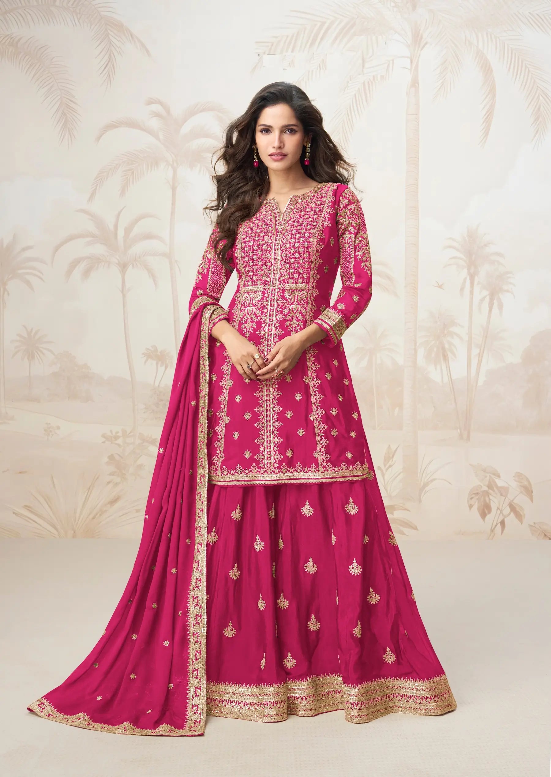 Rani Pink Chinon Silk Embroidery Work Salwar Suit - qivii