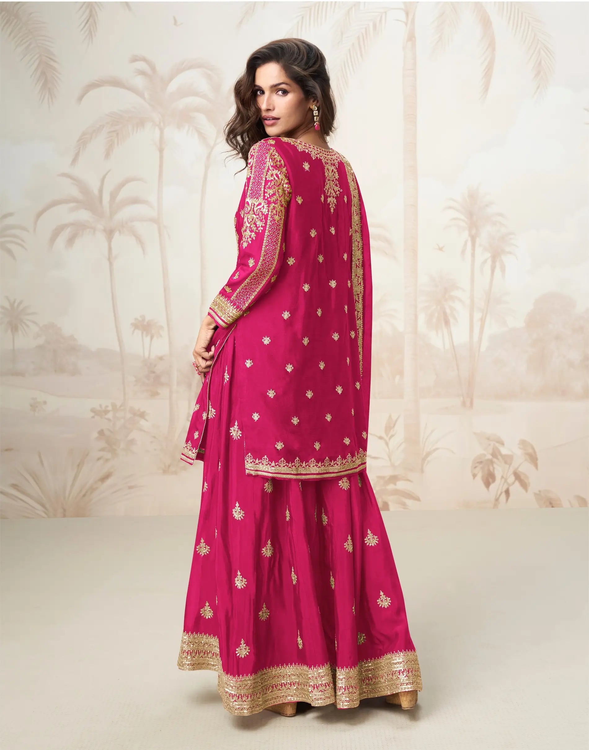Rani Pink Chinon Silk Embroidery Work Salwar Suit - qivii