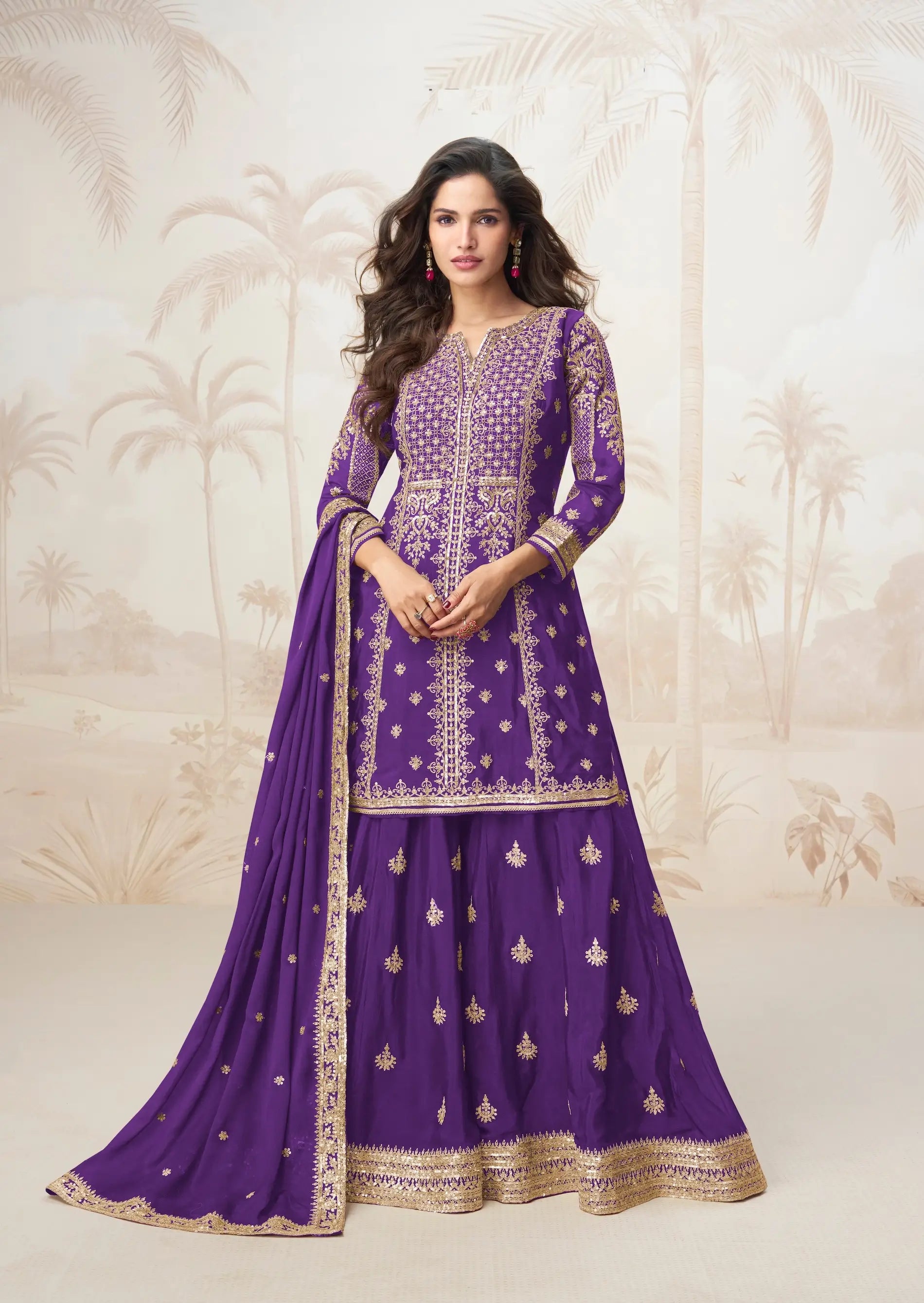 Purple Chinon Silk Embroidery Work Salwar Suit - qivii