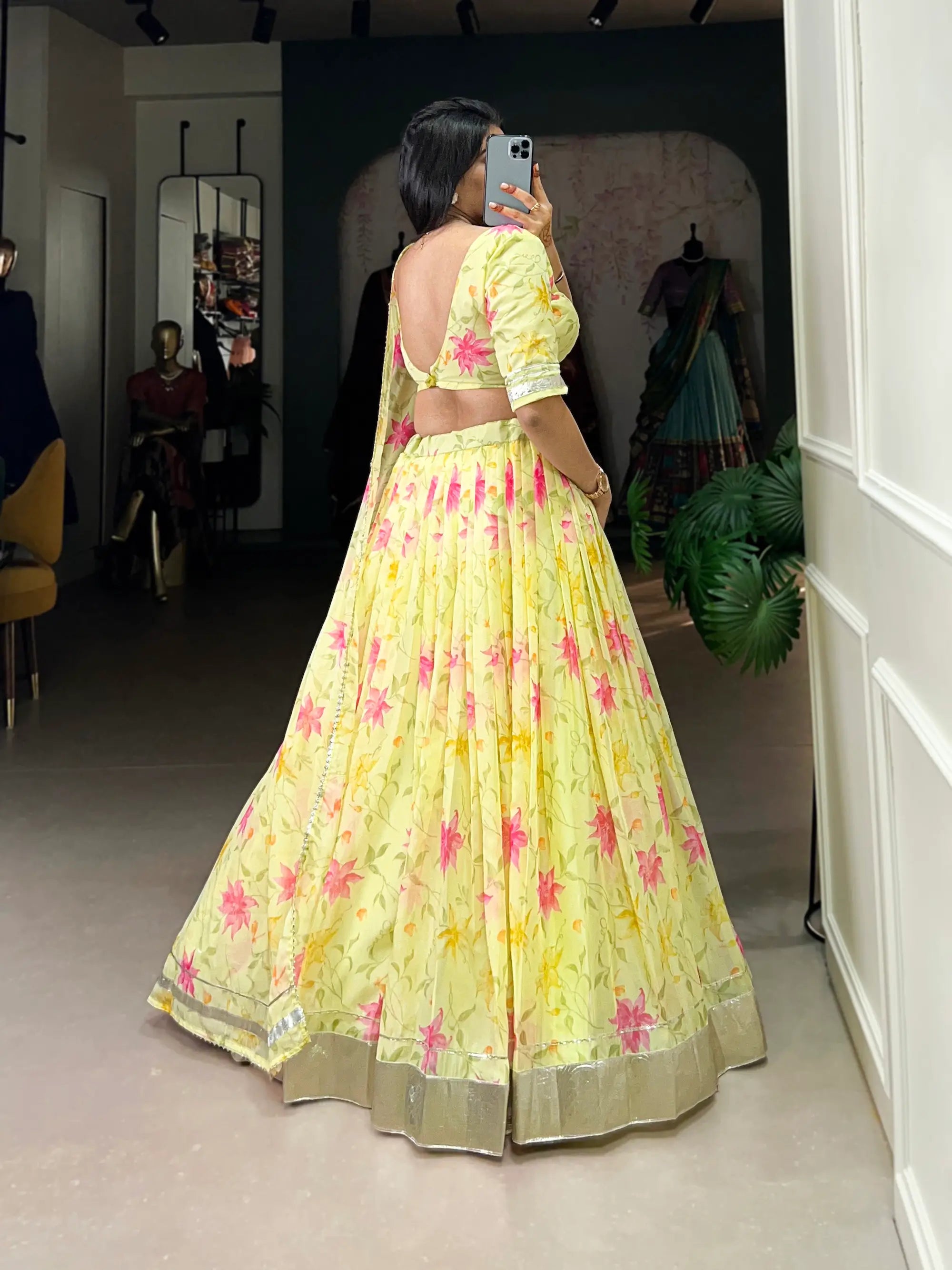 Yellow Tabby Silk Floral Printed Lehenga Choli | Ready To Wear - qivii