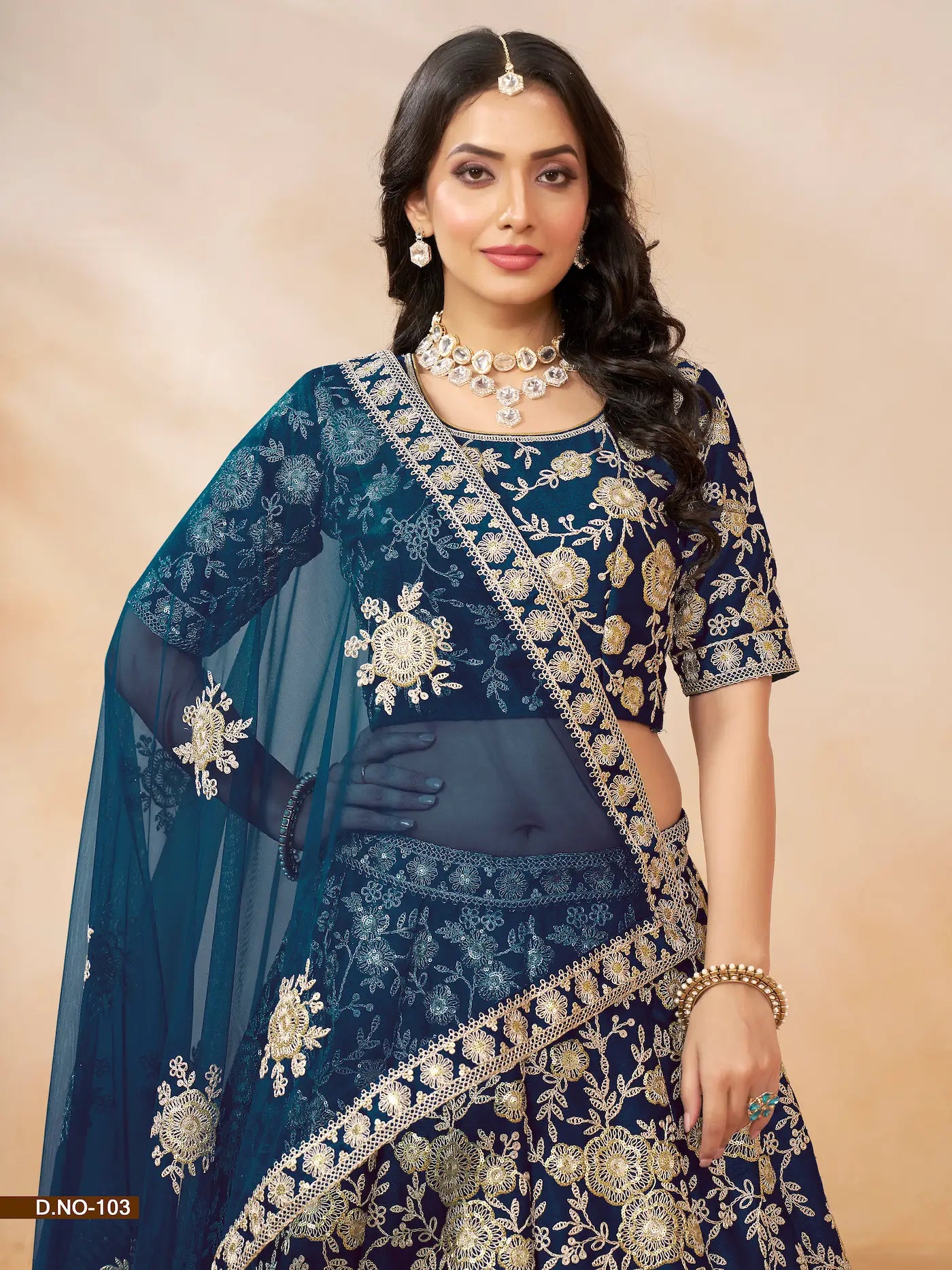 Navy Blue Art Silk Lehenga Choli With Thread & Sequence Embroidery Work - qivii