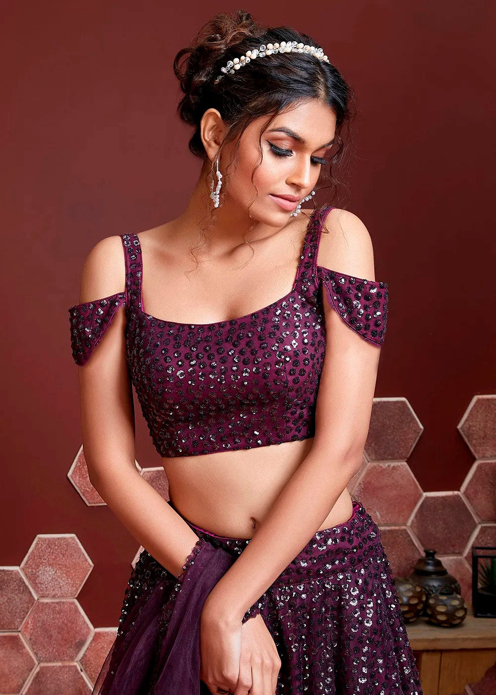Irish Purple Soft Net Lehenga Choli with Sequins work | Ready To Wear - qivii