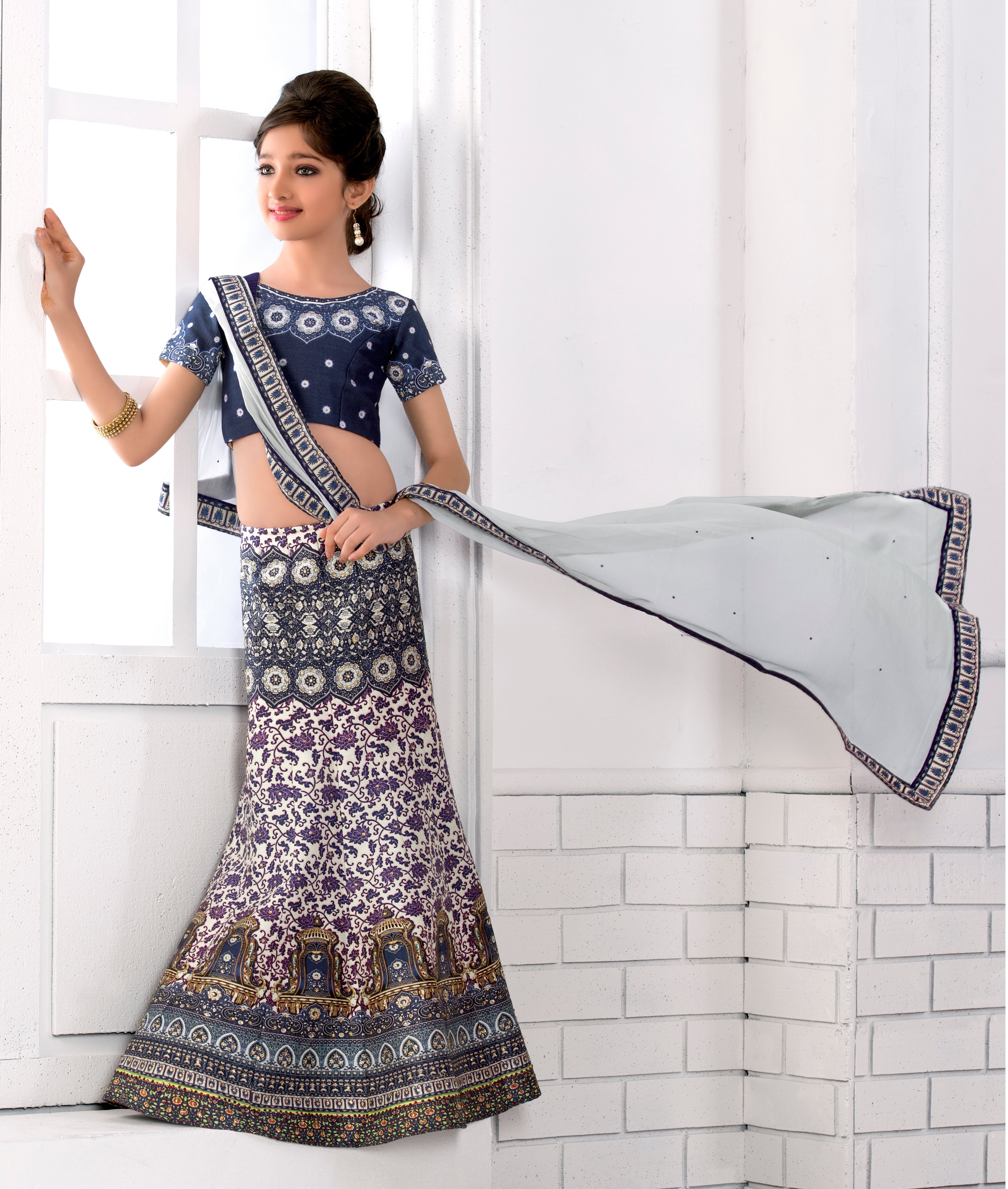 Sweet Serenade Khadi Mono Silk Kids Lehenga - qivii