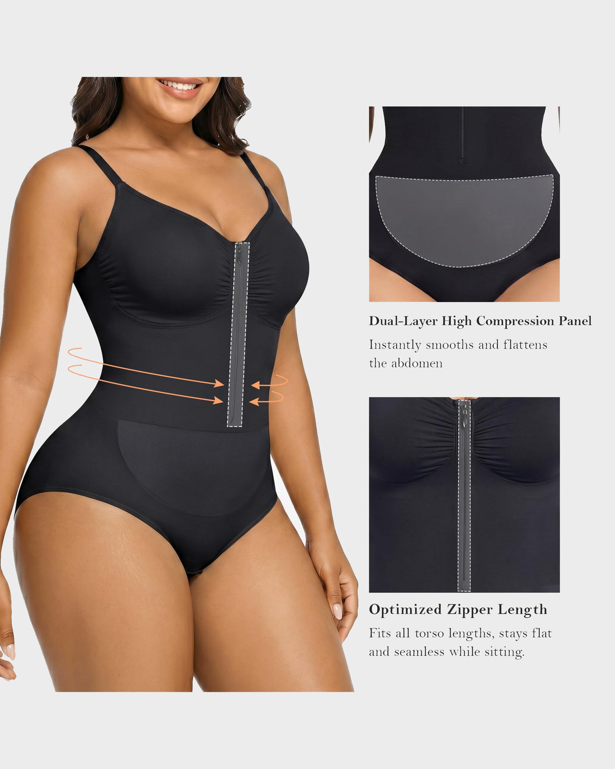 Seamless Tummy Control Shapewear Zipper Bodysuit